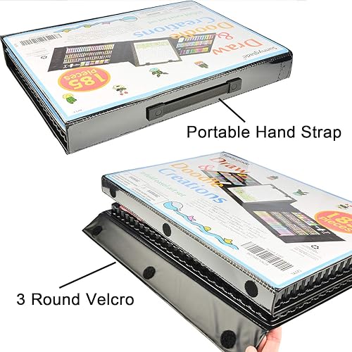 Miniatura 5 de Sunnyglade Juego de arte de caballete triple de doble cara de 185 piezas, caja de arte de dibujo con pasteles al óleo, crayones, lápices