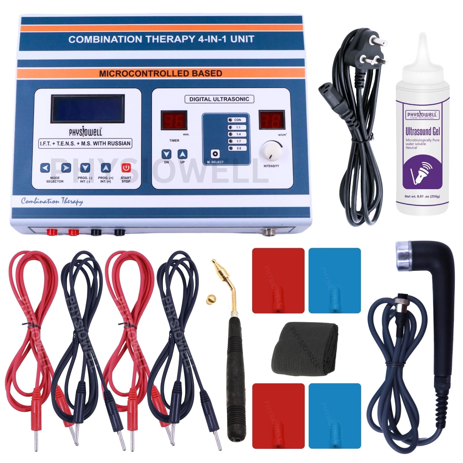 Physiowell 4 in 1 Ultrasonic IFT Tens MS Physiotherapy Machine Electrotherapy Combo for Pain Relief Device Physiotherapy Equipment (Electrode Pad)-image-4