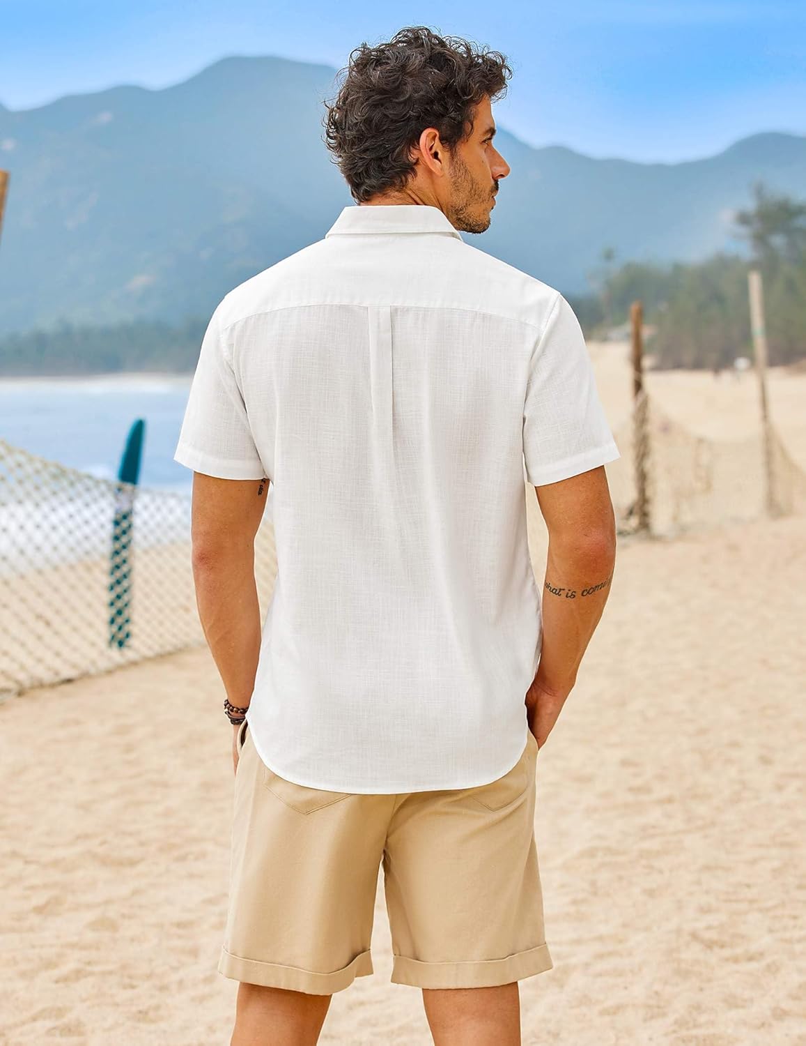 COOFANDY Men's Button Down Short Sleeve Shirt Casual Cotton Summer Beach Wedding Linen Shirts with Pocket - Image 4