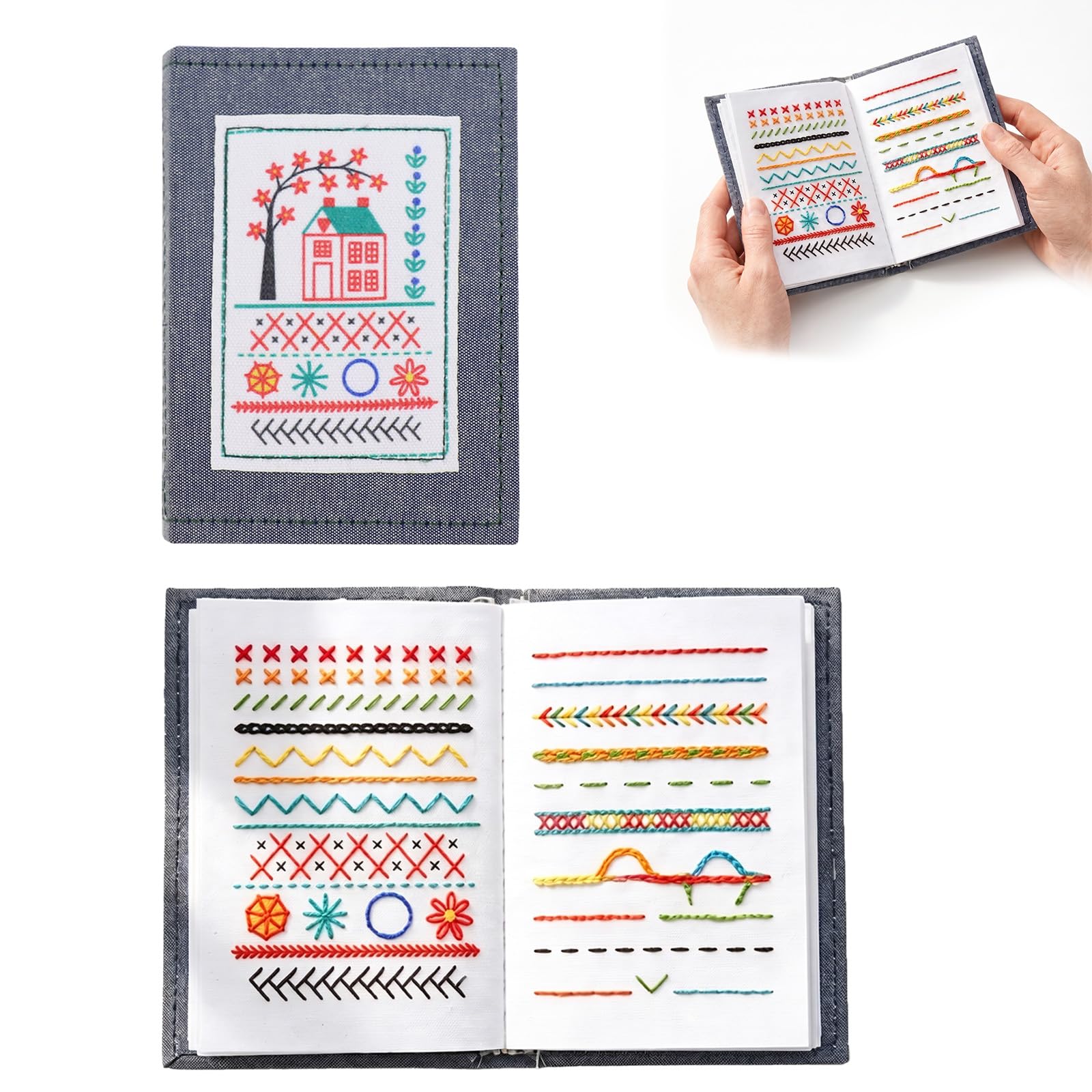 Thhiit Embroidery Stitch Book for Beginners, High Density Linen Embroidery Practice Stitches Book