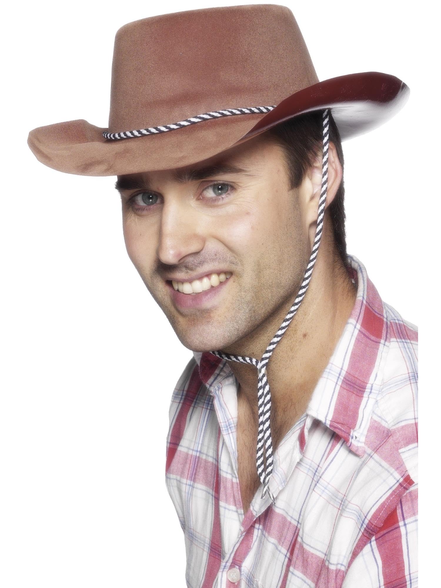 Smiffys Cowboy Hat, Brown Flock, Cowboys and Indians Fancy Dress, Cowboy Dress Up Hats