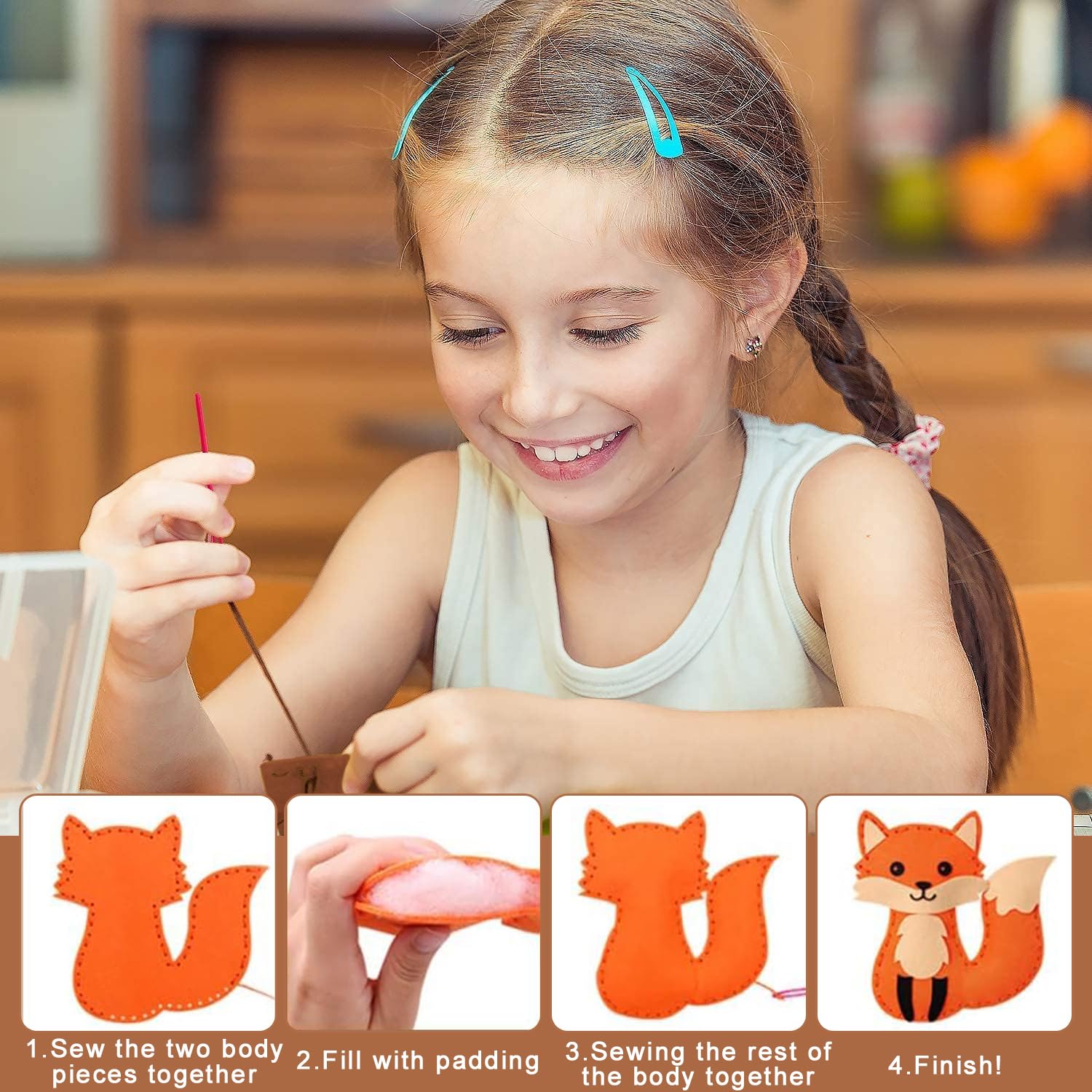 Mockotta Nähset Für Kinder – Filztiere Nähen Lernen | 14-teiliges DIY-Set Mit Garn, Nadeln & Füllmaterial