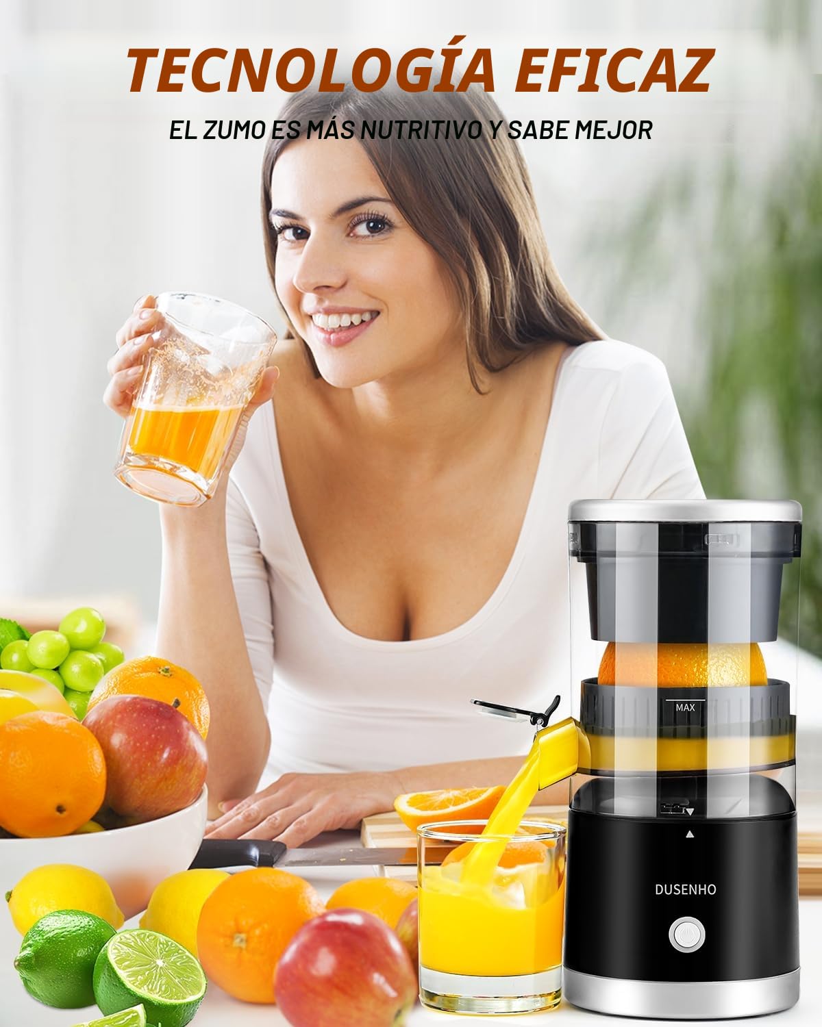 Exprimidor Eléctrico Naranjas Exprimidor de Cítricos Portátil con USB y Cepillo de Limpieza para Naranja, Limón y Pomelo