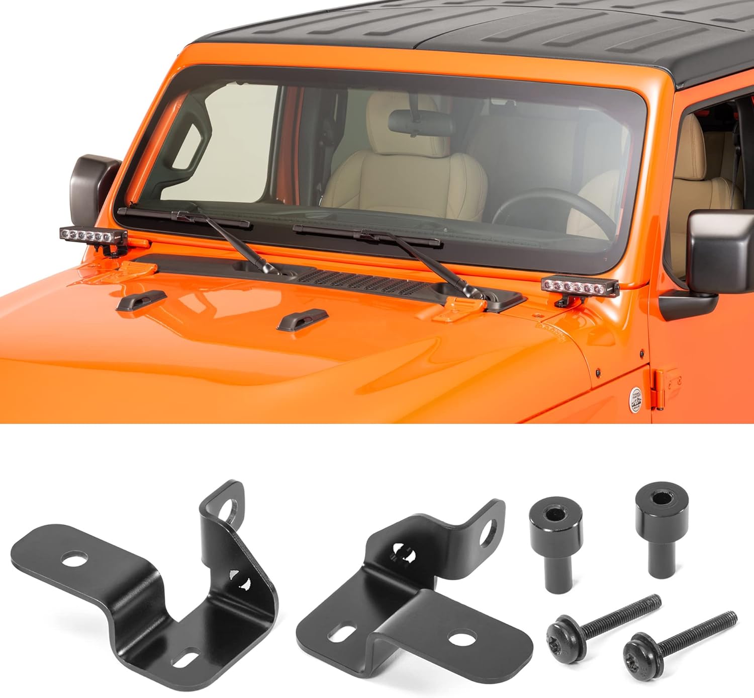 Quadratec Windshield Hinge Mount Light Brackets - Fits Jeep Gladiator JT, Wrangler JL & JLU 2018-2022 - No Drilling or Modifications Needed