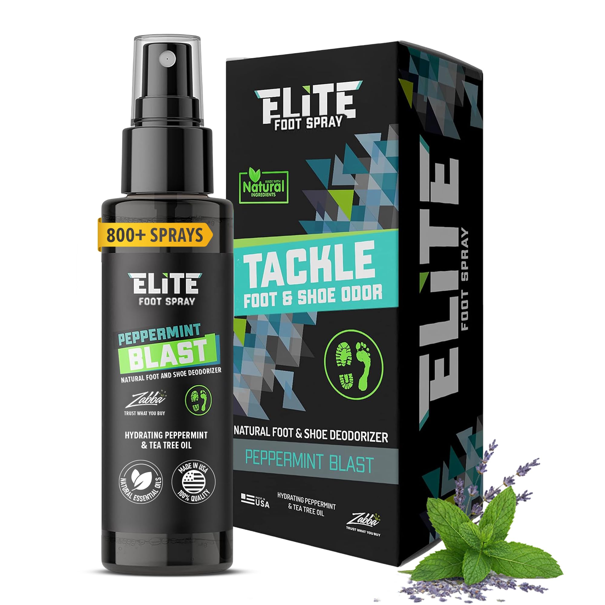 Elite Sportz Shoe Deodorizer (800+ Sprays) - Foot Spray and Shoe Odor Eliminator - No More Smelly Shoes or Stinky Feet with our Peppermint Shoe Freshener - Small Gift for Men & Women