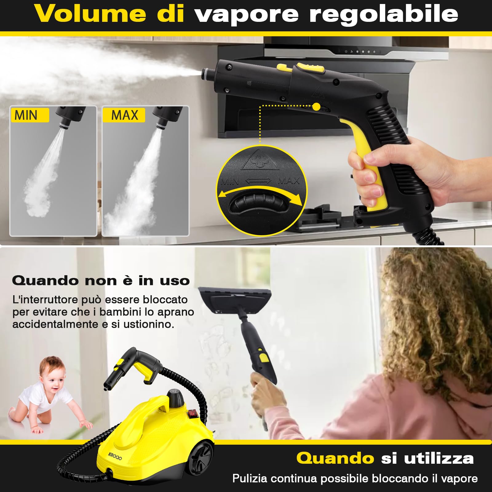 Pulitore a vapore multiuso per tutto con accessori 23, rimozione di carta da parati, moquette, divano, mobili imbottiti, auto, piastrelle, tappezzeria, bagno, 1,5 l