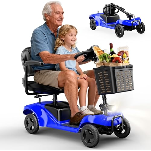 Mobility Scooter for Adults,4 Wheel Mobility Scooter,15 Miles Range,300LBS Capacity,Lightweight and Portable,with LED Headlights and Basket,Charger Included,Gifts Suitable for Elders (Blue)