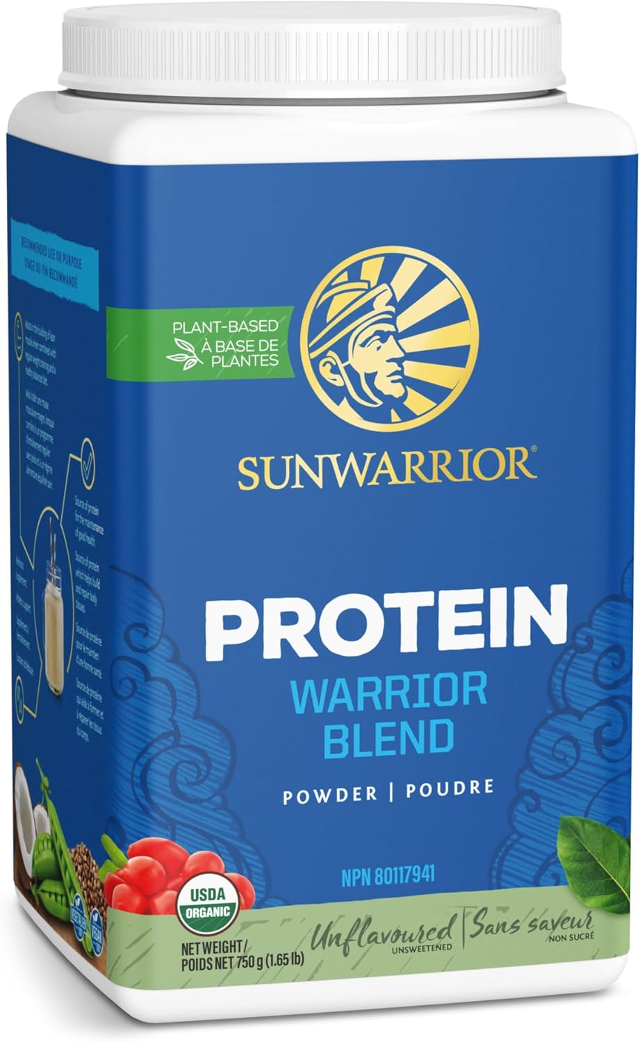 Vegan Protein Powder Organic Plant-based | BCAA Amino Acids Hemp Seed Soy Free Dairy Free Gluten Free Synthetic Free NON-GMO | Unflavored 30 Servings | Warrior Blend by Sunwarrior