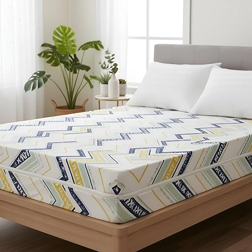 Fairy Down® Premium Cotton Printed Mattress Protector Single Bed | 78x48x6 Inches | Bed Cover, Mattress Cover with Zipper Chain, All Round Protection with 360° Encasing for 6.5x4 Ft Mattresses - Beige