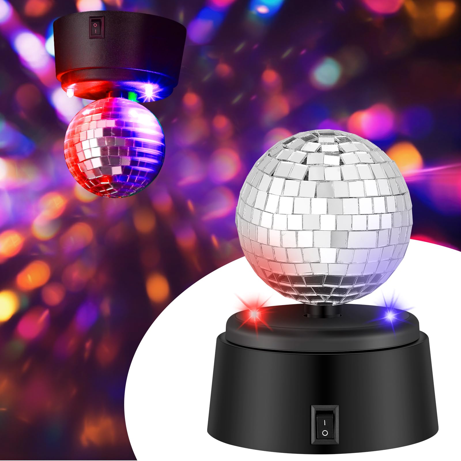 Glooglitter 5 Inch Mini Disco Ball Light Locker Accessories Mirror Reflective Silver Hanging Disco Ball Party Lights Portable Battery Operated for