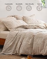 Vista 2 de MILDLY - Juego de funda de edredón de lino y algodón, diseño jacquard con textura de trigo, 3 piezas con cierre de cremallera, transpirable