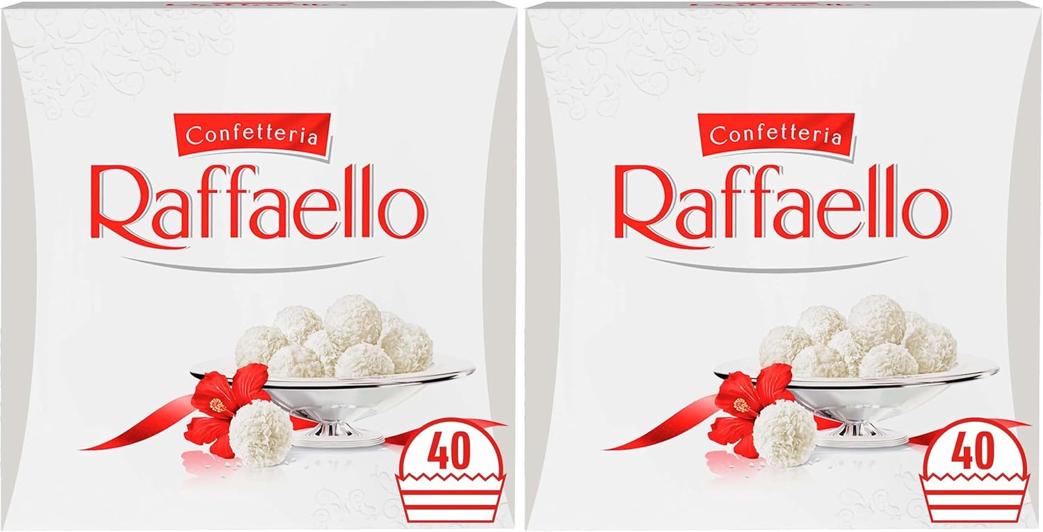 Ferrero Raffaello Pralines, White Chocolate Gift, Wedding Gifts, Gifts for Women and Men, Teacher Gifts, Party Chocolate Box, Coconut, Crunchy Whole Almond and Smooth Cream, Box of 40 400g