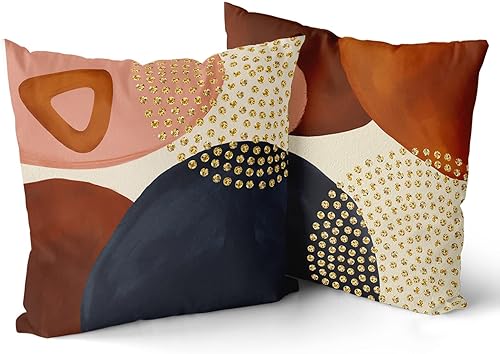 Juego de 2 fundas de almohada abstractas bohemias de 18 x 18 pulgadas, estéticas azul marino naranja quemado geométricas decorativas para sofá,