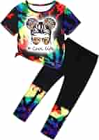 DONWEN Girls Clothes Tie Dye Outfits,2 Piece Girl Sweatsuit Graphic Short Sleeve Tops Long Pants Summer Clothes For Girls P 159498232