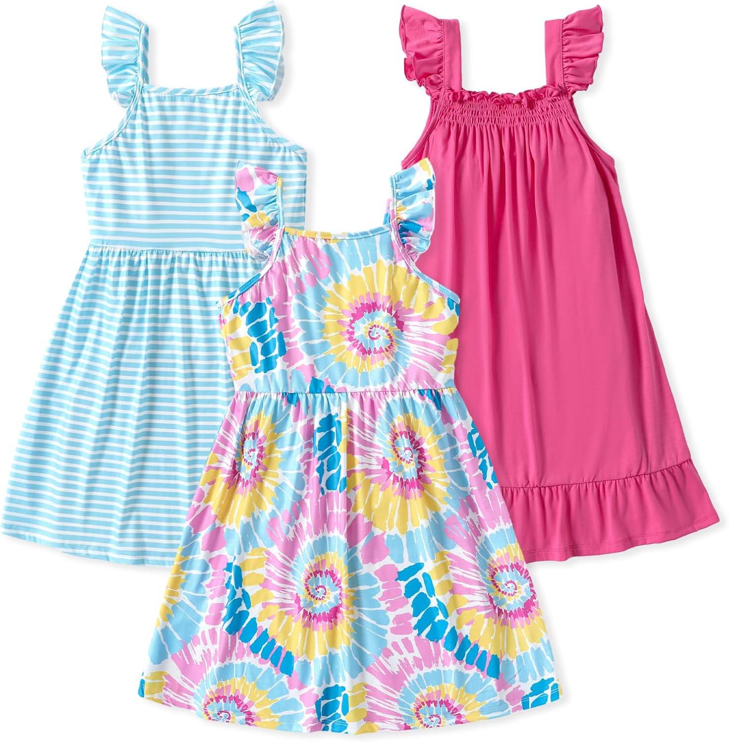 PATPAT Multipack Girl Toddler Dresses Sleeveless Flamingo Striped Toddler Casual Dresses