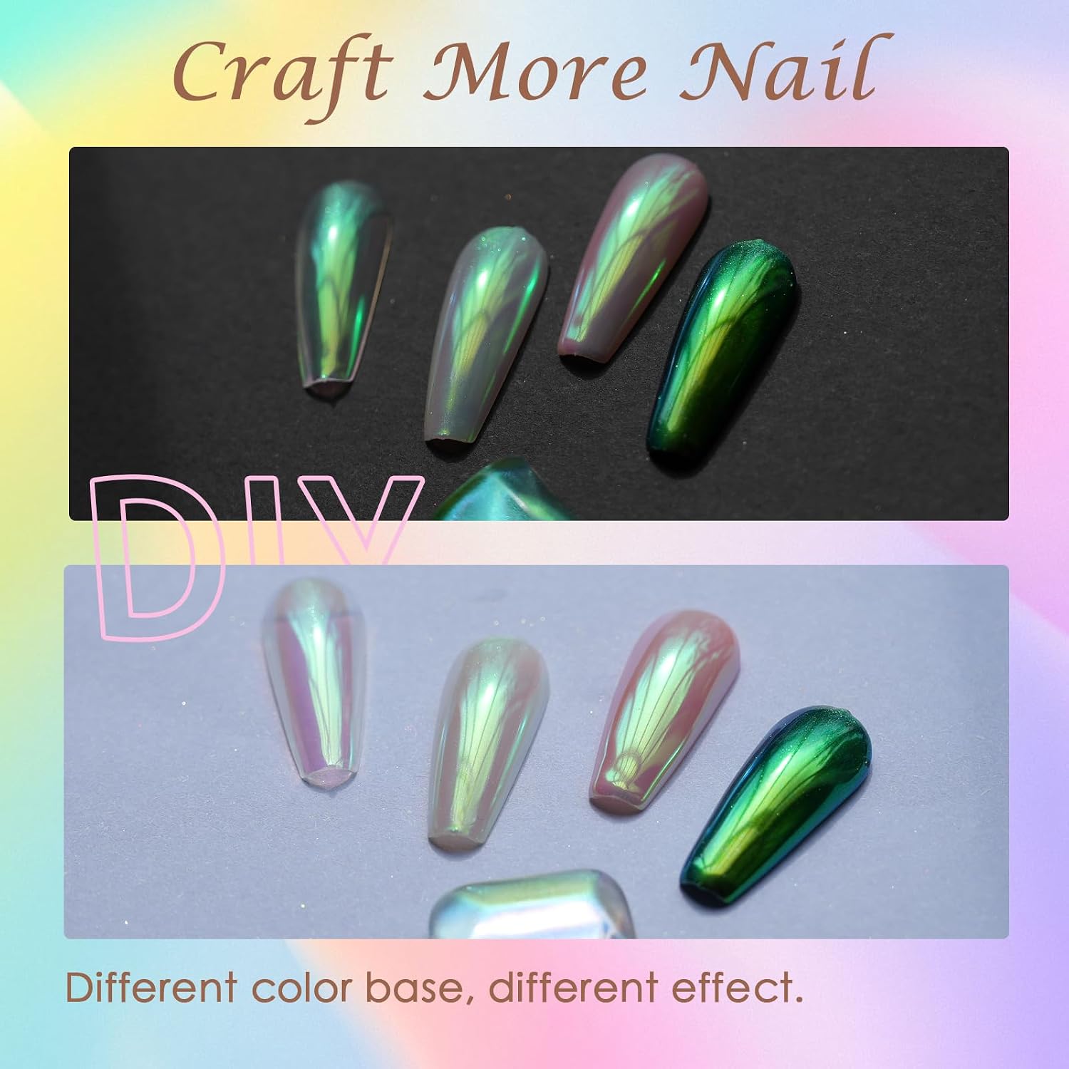 Laza Mermaid Chrome Nail Powder Glazed Donut Nails Metallic Mirror Effect Pigment Shimmer Pearl Powder Iridescent Nail Glitter Fairy Dust for Nail Art Supplies Gel Polish Manicure–Golden Green Unicorn