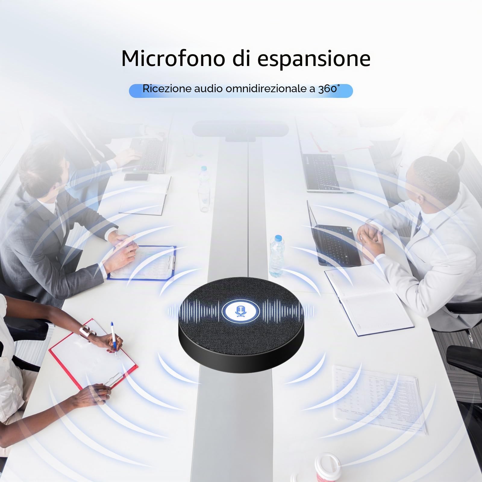 Retekess TC201 Videoconferenza con Microfono, Webcam conferenza PTZ 4K, Array di 4 Microfoni, Tech di Elaborazione 3A, Ai Tracciamento Degli Altoparlanti, per Sala Riunioni da 6-12 Persone