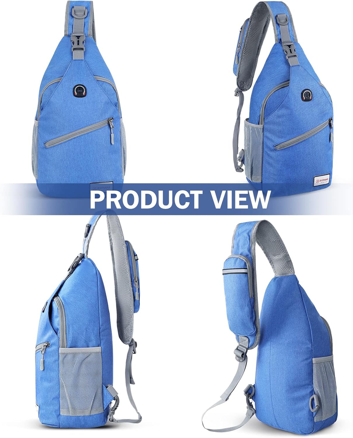 ZOMAKE Sling Bag,Small Crossbody Sling Backpack,Water Resistant Shoulder Daypack for Travel,Anti Thief Chest Bag for Hiking(Blue) - Image 6