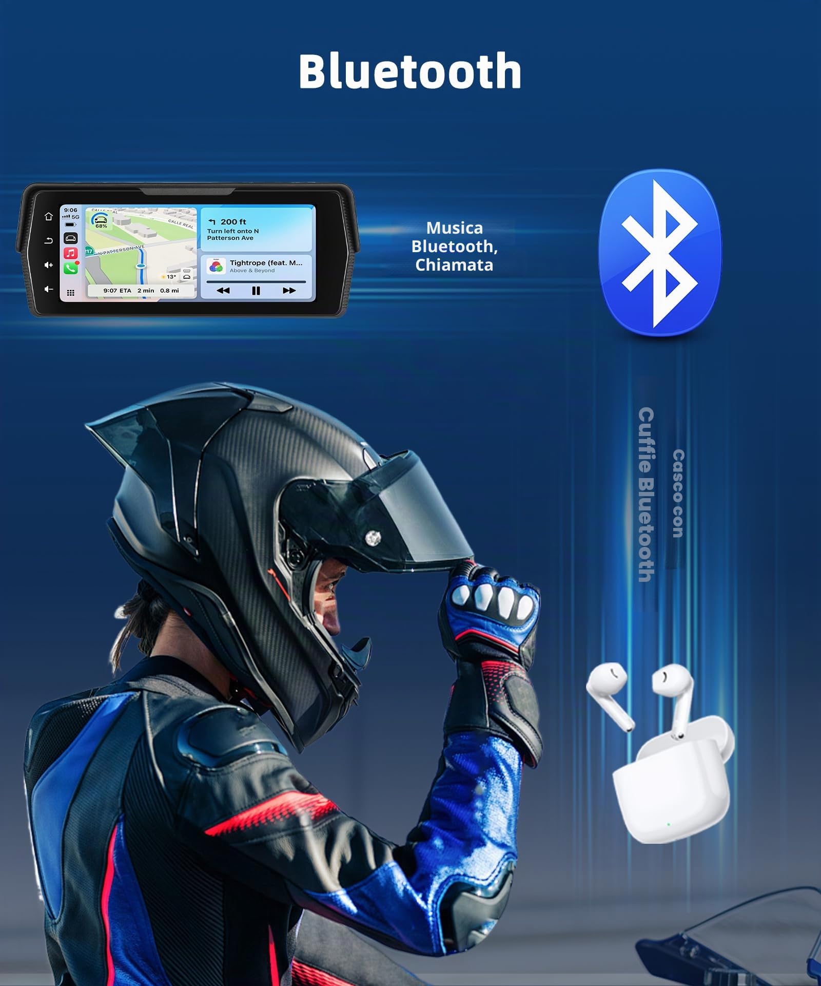 Rimoody Wireless Carplay Display Motociclo con Dashcam 2 Telecamera Fronte e Retro, 6.86 Pollici Touchscreen Portatile Carplay Android Auto Schermo per Motorbike con Mirror Link/Bluetooth/IP68 étanche