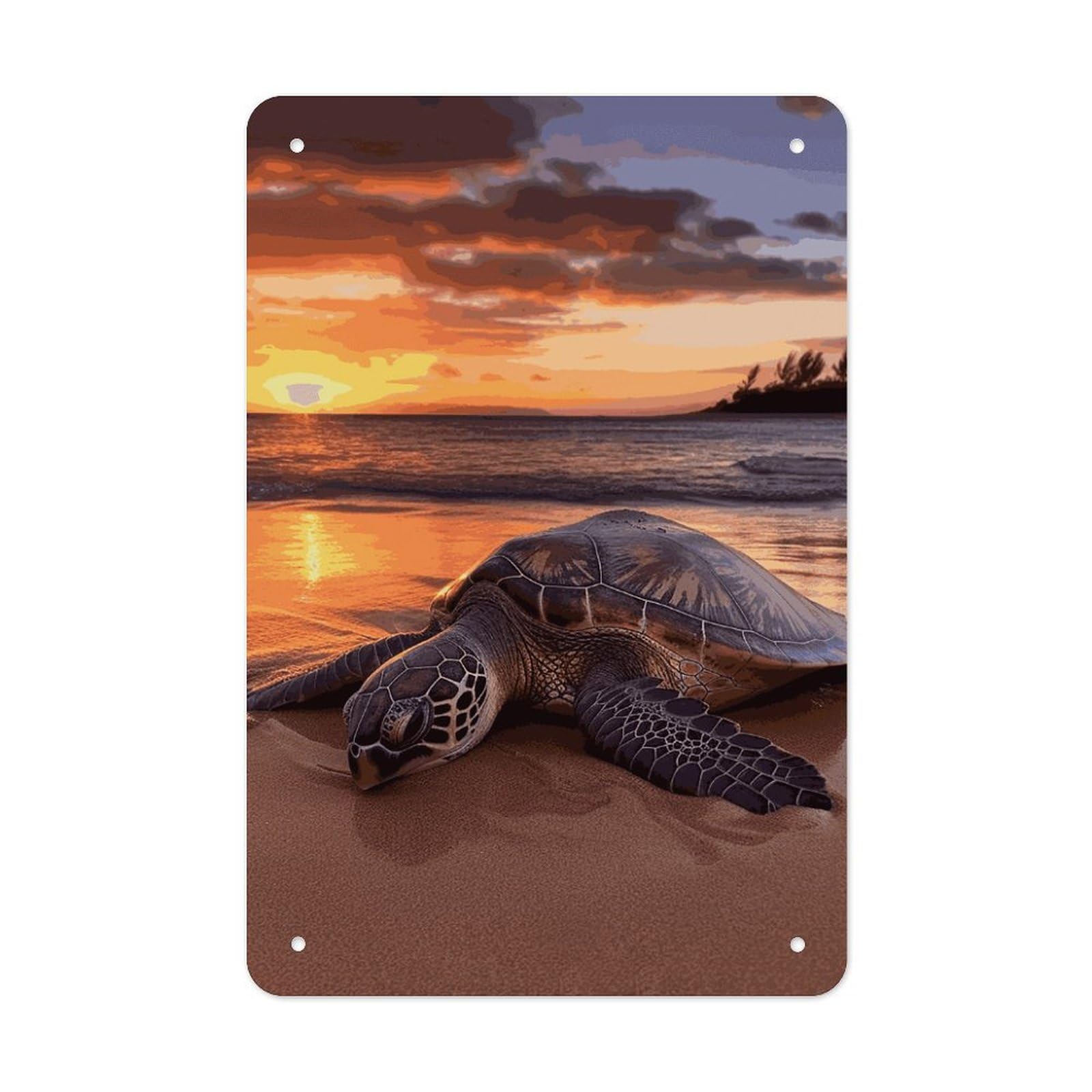 QMNLKH Sea Turtle Sunset Plaques for Wall Decor, Personalized Metal Tin Sign for Home, Multifunctional Poster for Office, Fashion Painting for Hallway, Wall Art Pictures, 7.9x11.8Inch