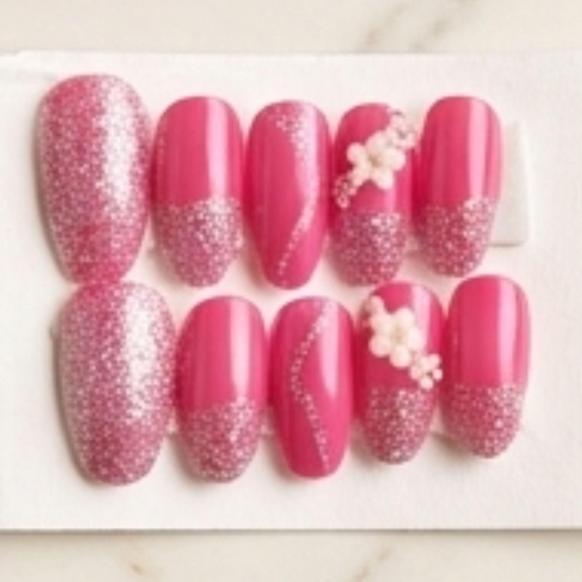 Long Lasting Glossy Finish Press On Full Cover Ready to Wear Artificial Fake Nails Set (Dotted Pink)-image-27