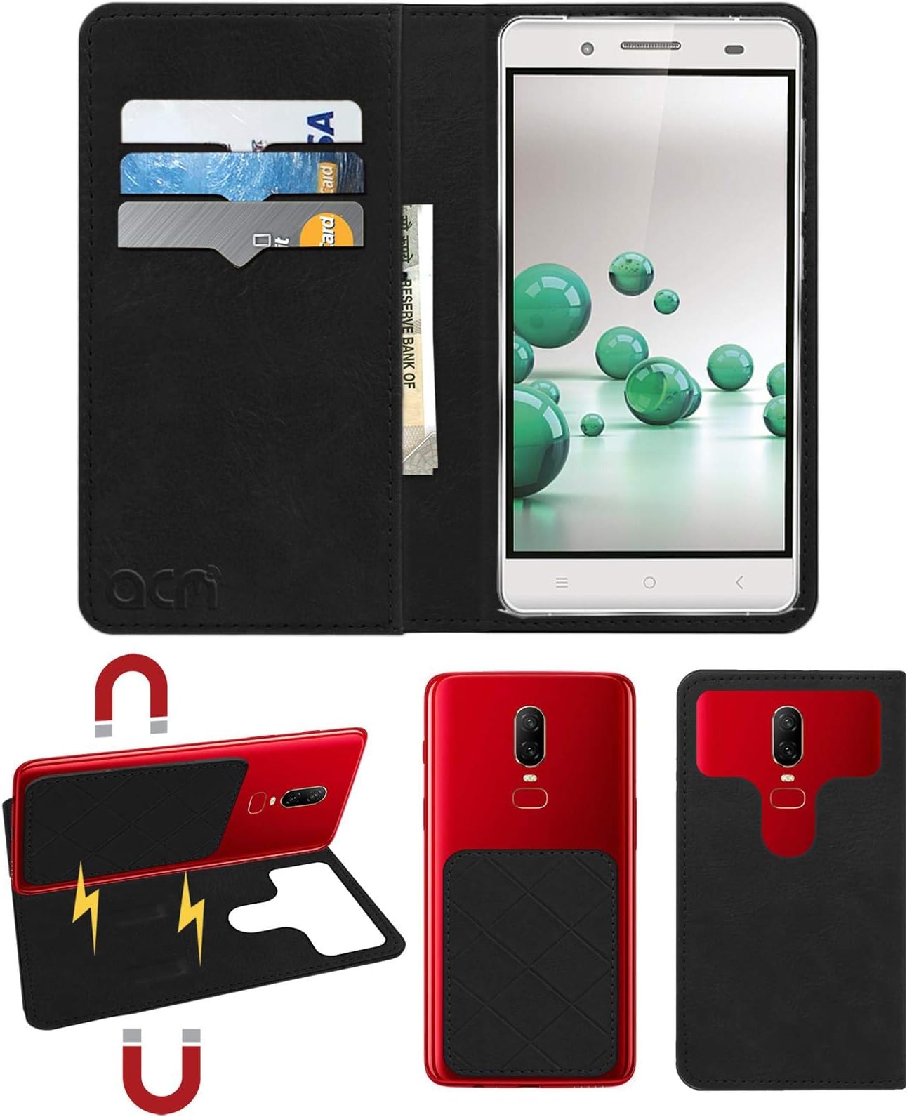 ACM Magic Magnetic 2 in 1 Leather Flip Case/Back Cover Compatible with Iball Cobalt Solus 4g Mobile Flap Royal Black