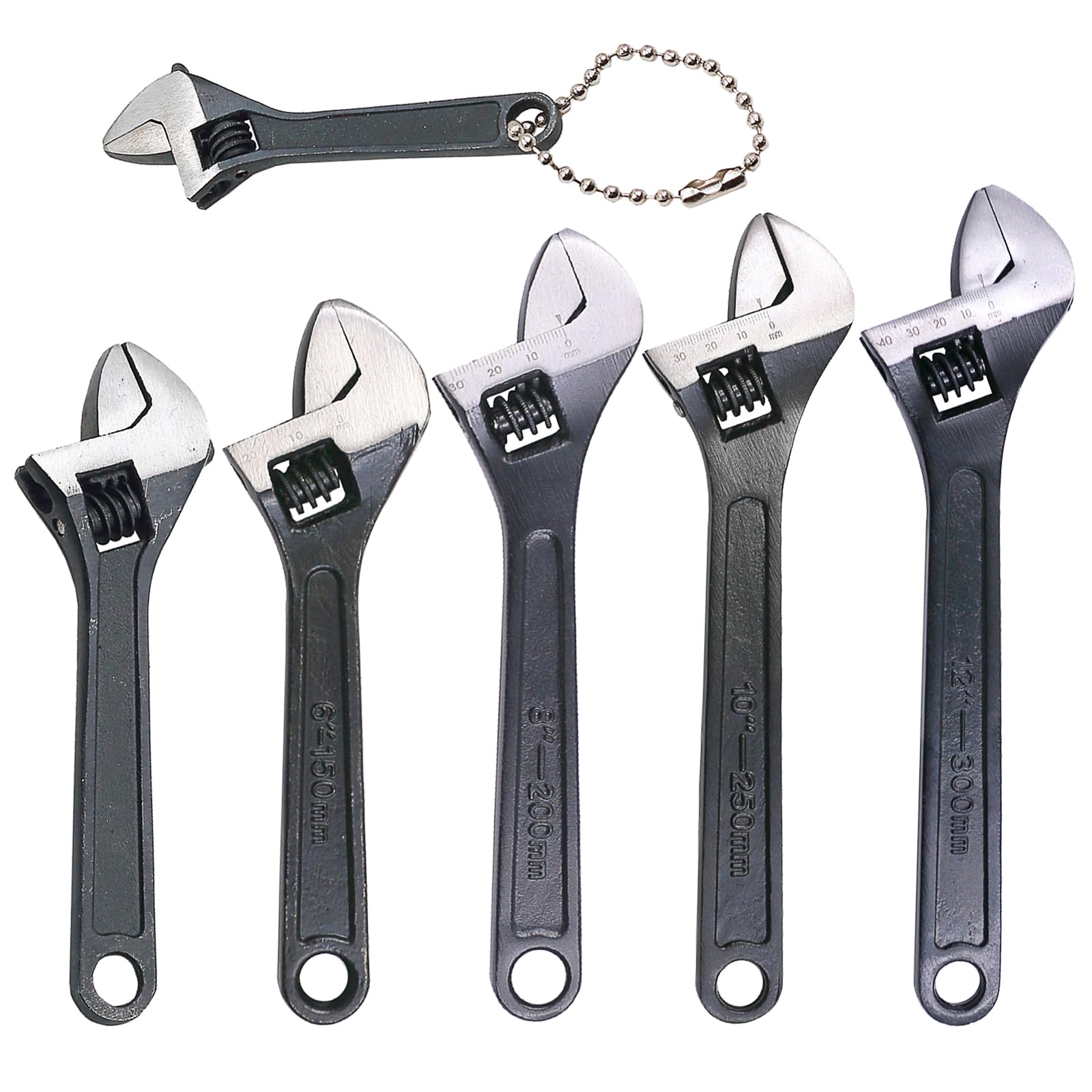 Set di chiavi regolabili in 6 misure, multifunzionali, in acciaio al carbonio, per la casa e per la riparazione di auto, colore nero