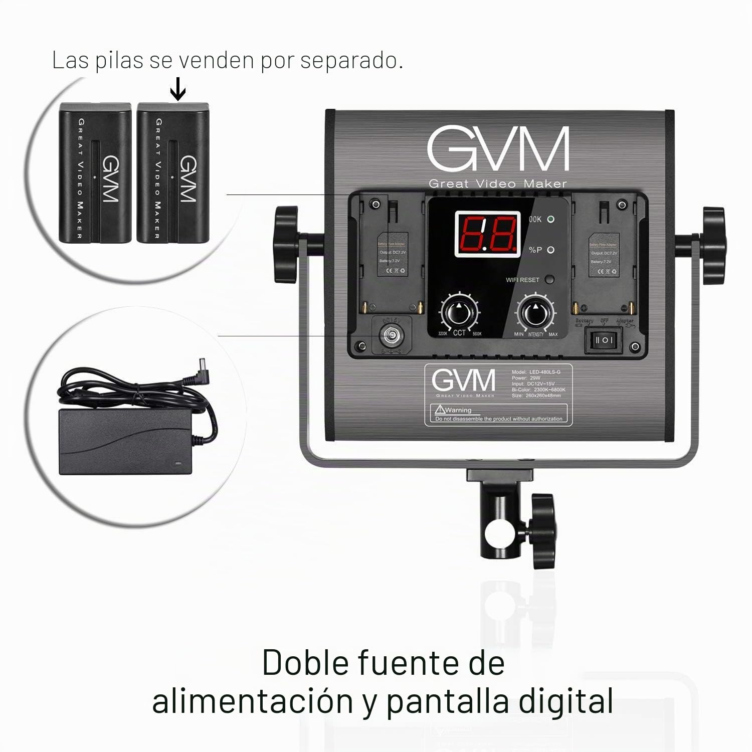 GVM - Lámpara de Vídeo LED con Trípode, Aplicación Control 480 LED, Iluminación Fotográfica para Youtube Studio, Juego Luces Vídeo, CRI97, Panel Bicolor 2300 K-6800 K, Nivel luz (3 Unidades)