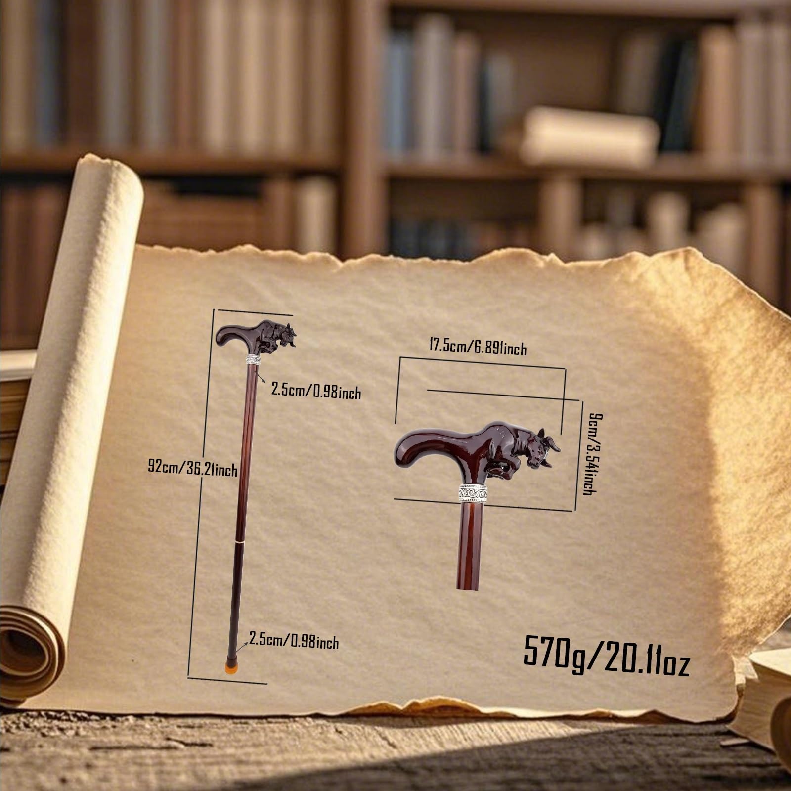 Bastón de Madera Maciza con Cabeza de Toro, Bastón de Moda de Doble Articulación, Bastón Decorativo para Fiestas de Cosplay, Báculo de Halloween de 36,22 Pulgadas