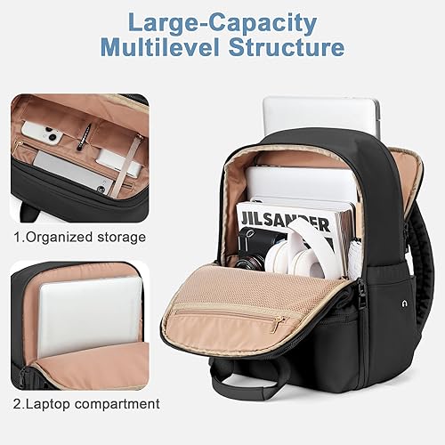 Miniatura 4 de Mochila de viaje para laptop para mujeres, profesores, mochila de trabajo, bolsas de mano para aviones, mochila grande impermeable, Cadena A-negro,