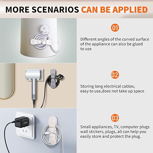 Miniatura 5 de Organizador de cables mejorado para electrodomésticos, 8 piezas de enrollador de cable de electrodomésticos, soporte de cable para