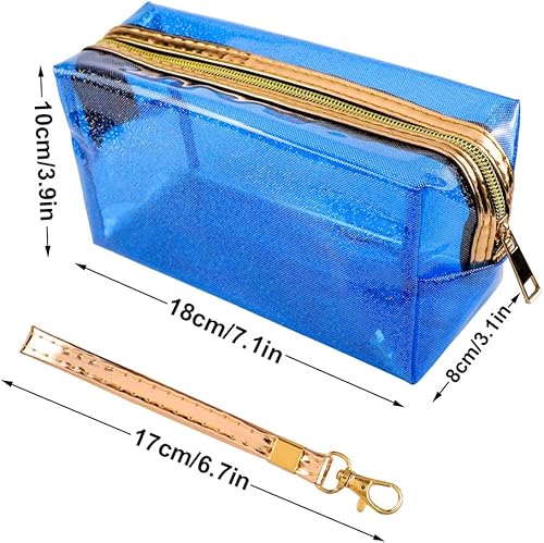 Miniatura 2 de Meetory Paquete de 5 bolsas de cosméticos impermeables, bolsa de maquillaje translúcida portátil con cremallera, bolsa de aseo de viaje para