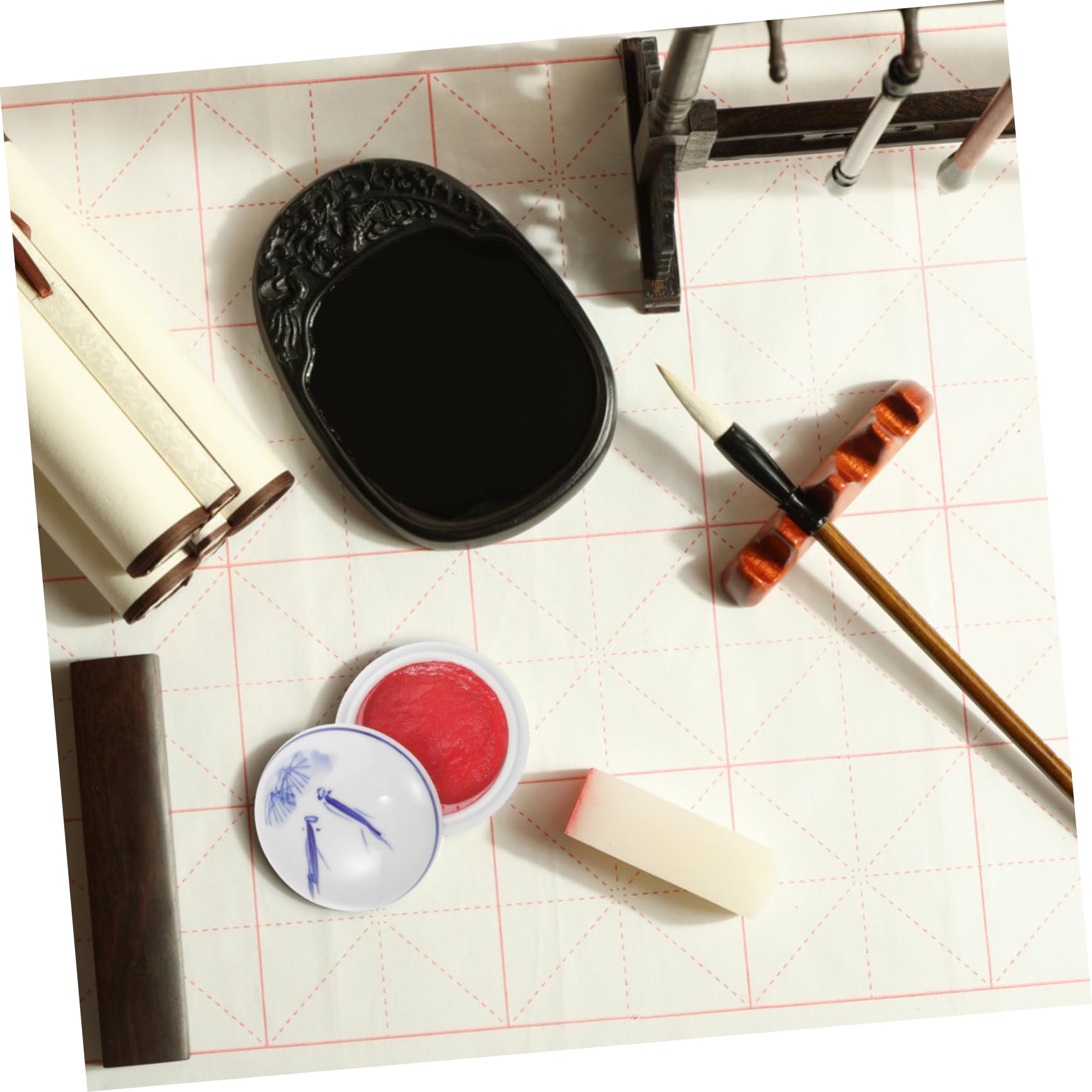 Lot De 4 Encreurs pour Estampage De Poésie Style Chinois en Céramique pour Et Projets Artistiques