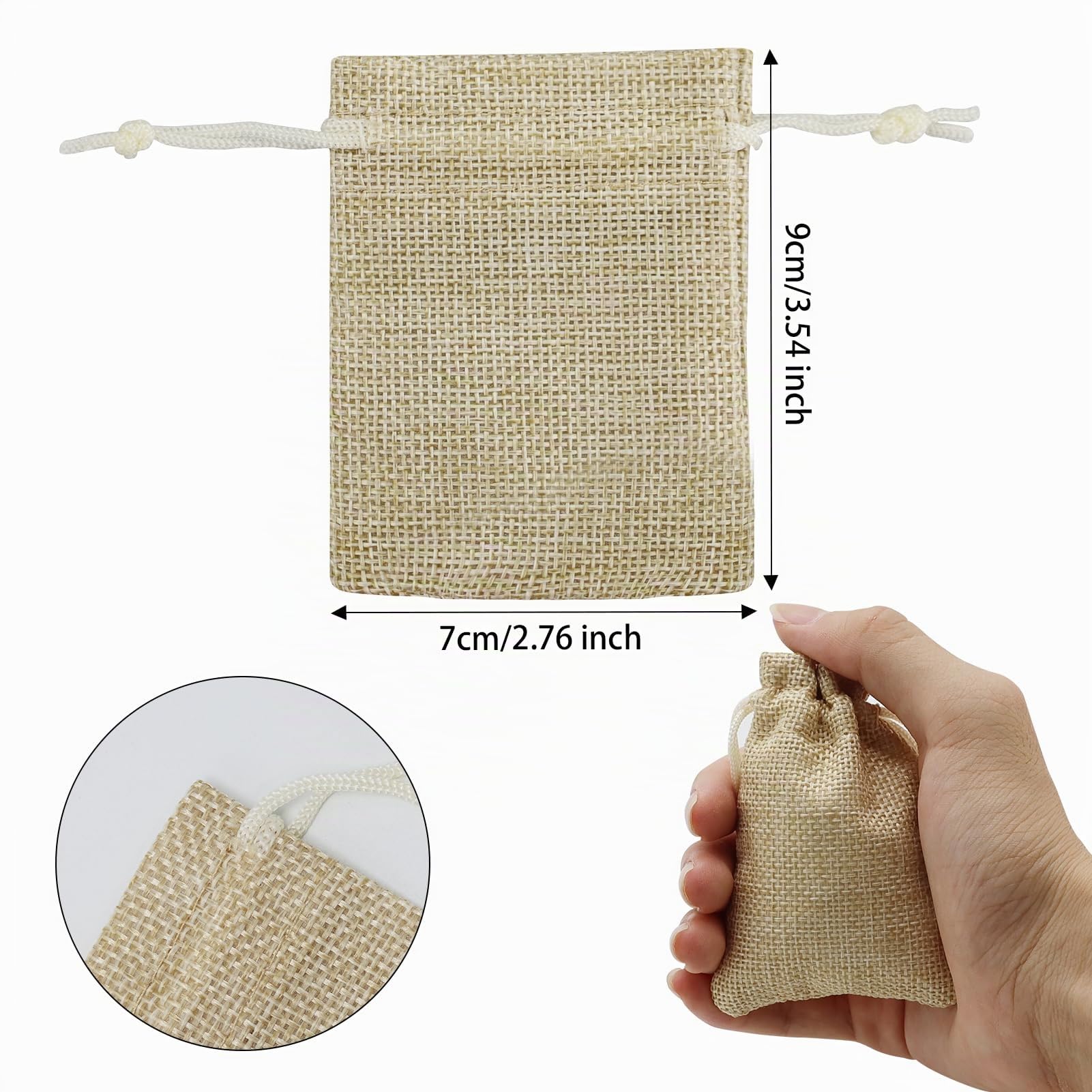 100 Pz Sacchetti di Iuta Piccoli, Sacchi Juta Lino con Coulisse, Sacchetti Regalo Riutilizzabili per Matrimoni, Feste, Gioielli (7 x 9cm)