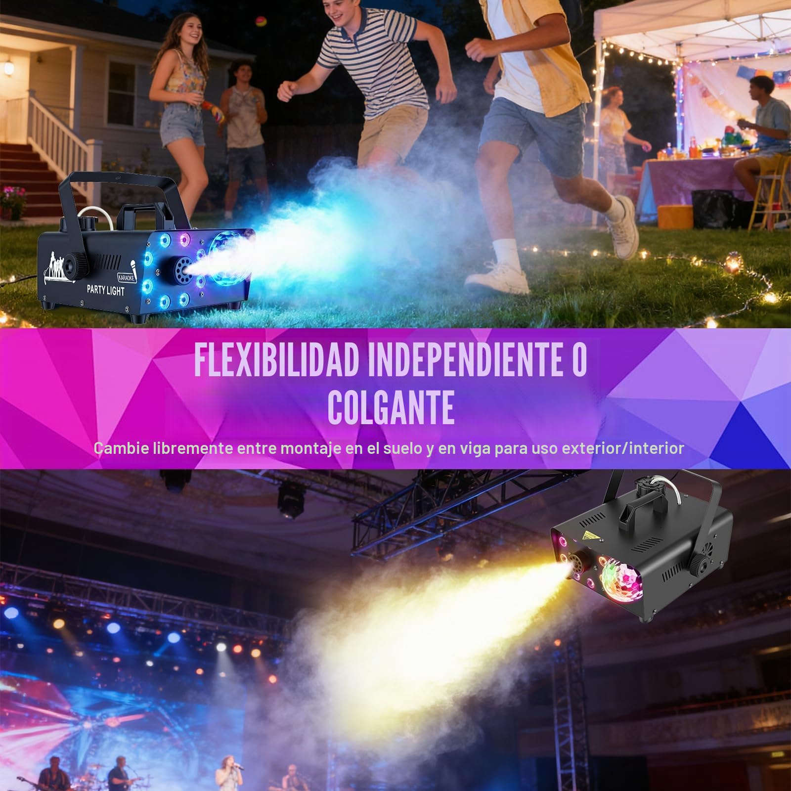 Máquina de Humo con Bluetooth, Bola de Disco Luminosa y Luces LED RGB, Altavoces Bluetooth Portátiles con 9 Luces LED Controlables, Máquina de Humo DJ para Navidad, Fiesta, Boda, Efecto de Escenario