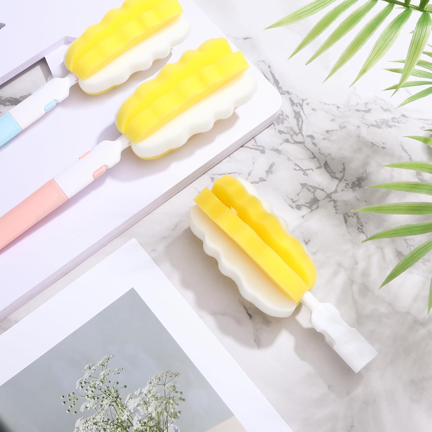 4 Pcs Bottle Brush Sponge, Cup Water Bottle Sponge Brush Cleaner, Detachable Cleaning Brushes for Cleaning with Handle for Glasses Mugs