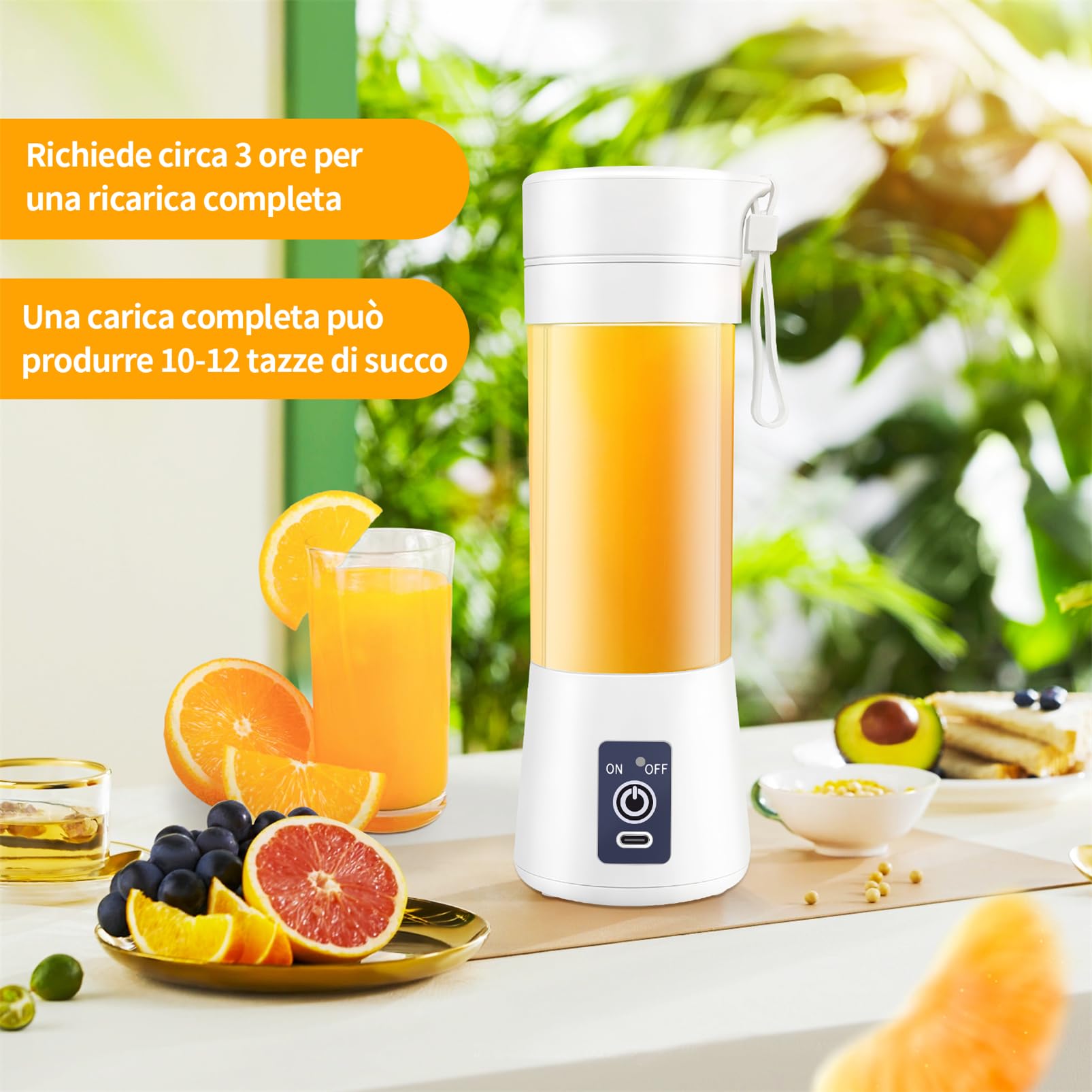 Frullatore Portatile USB - 380 Ml, 6 Lame In Acciaio Inox, Ricaricabile, Per Frullati, Succhi E Bevande In Viaggio - Foto 2