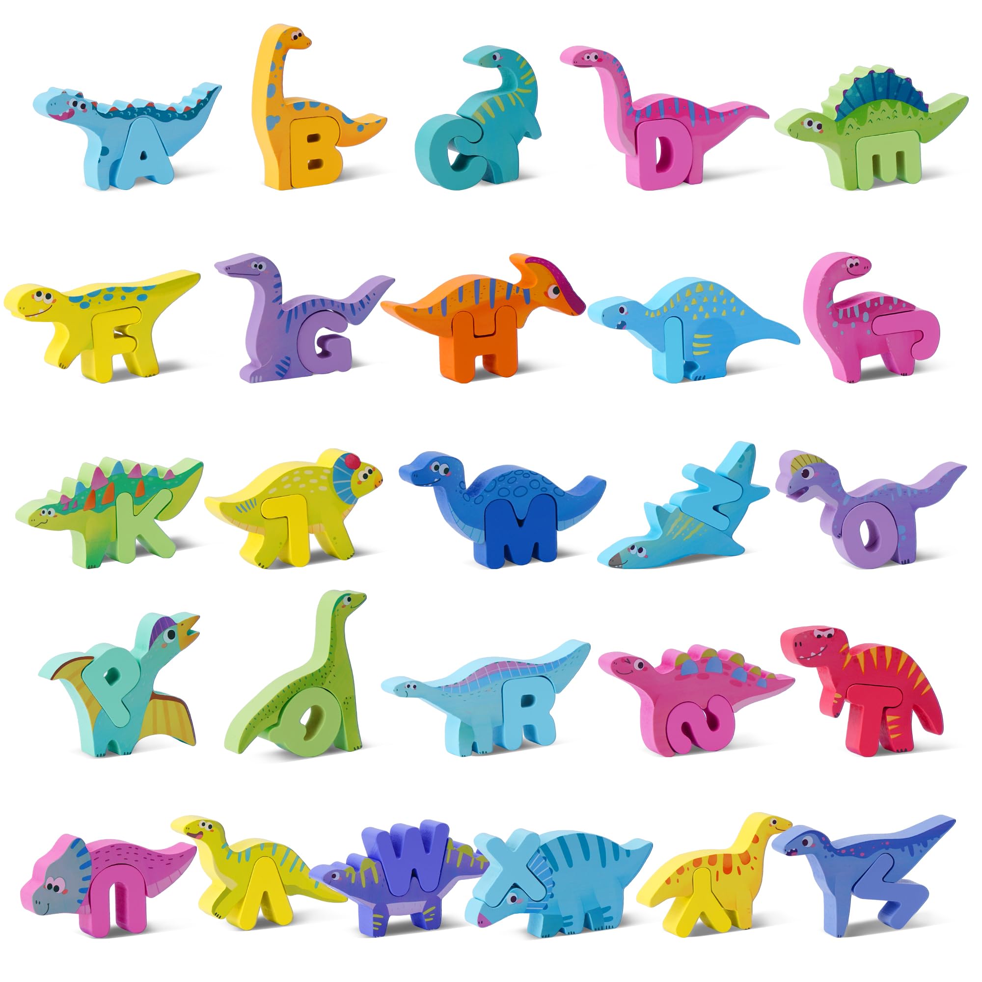 Wooden Toddler Puzzles, Montessori Learning Toys, ABC Alphabet Puzzle for Kids Ages 3-5, Cute Dinosaur Shape Letters Matching Game, Preschool Educational Toys Gift for Girls Boys 3 4 5 Years Old