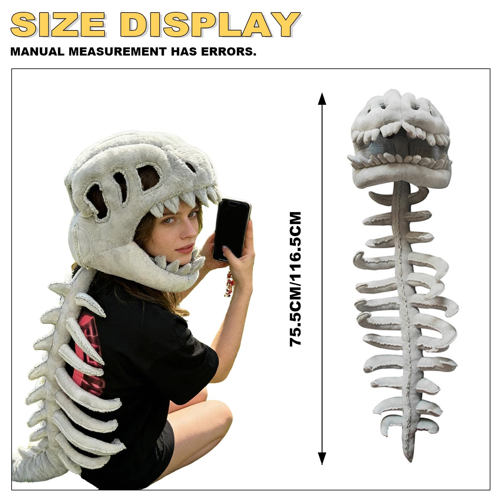 Spinosaurus Plush Dino Outfit, Costume da Dinosauro di Peluche, Costume da Dinosauro con Design Scheletro 3D per Halloween, Lavabile in Lavatrice, M