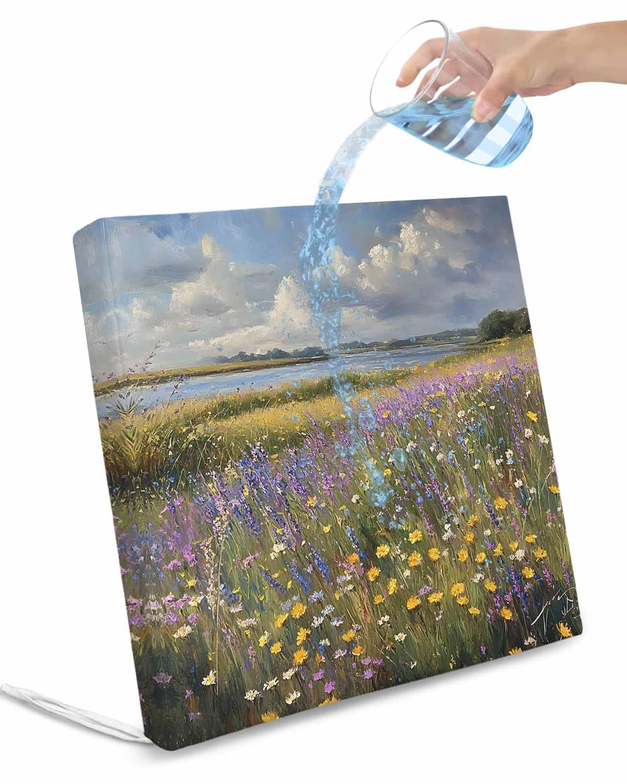 Hokiten Spring Floral Outdoor Cushion Chair Cover Set of 4 - Waterproof Couch Seat Covers, Pastoral Flowers Oil Painting Patio Furniture Protector Cushions Slipcovers for Sofa/RV, 22