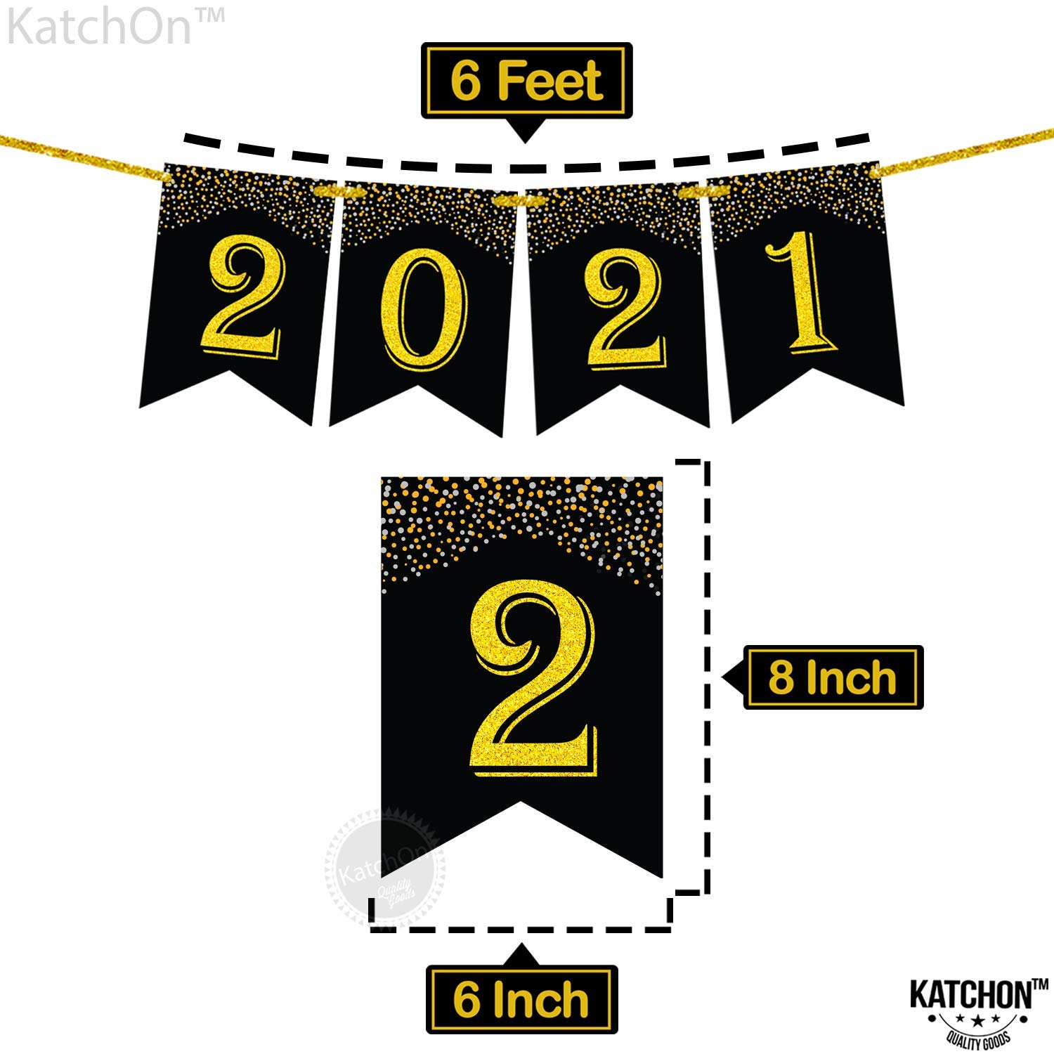 Abschlussfeier-Banner '2021' – Fertig Montiert, Schwarz-gold, 2,4 M Lang, Für Drinnen & Draußen