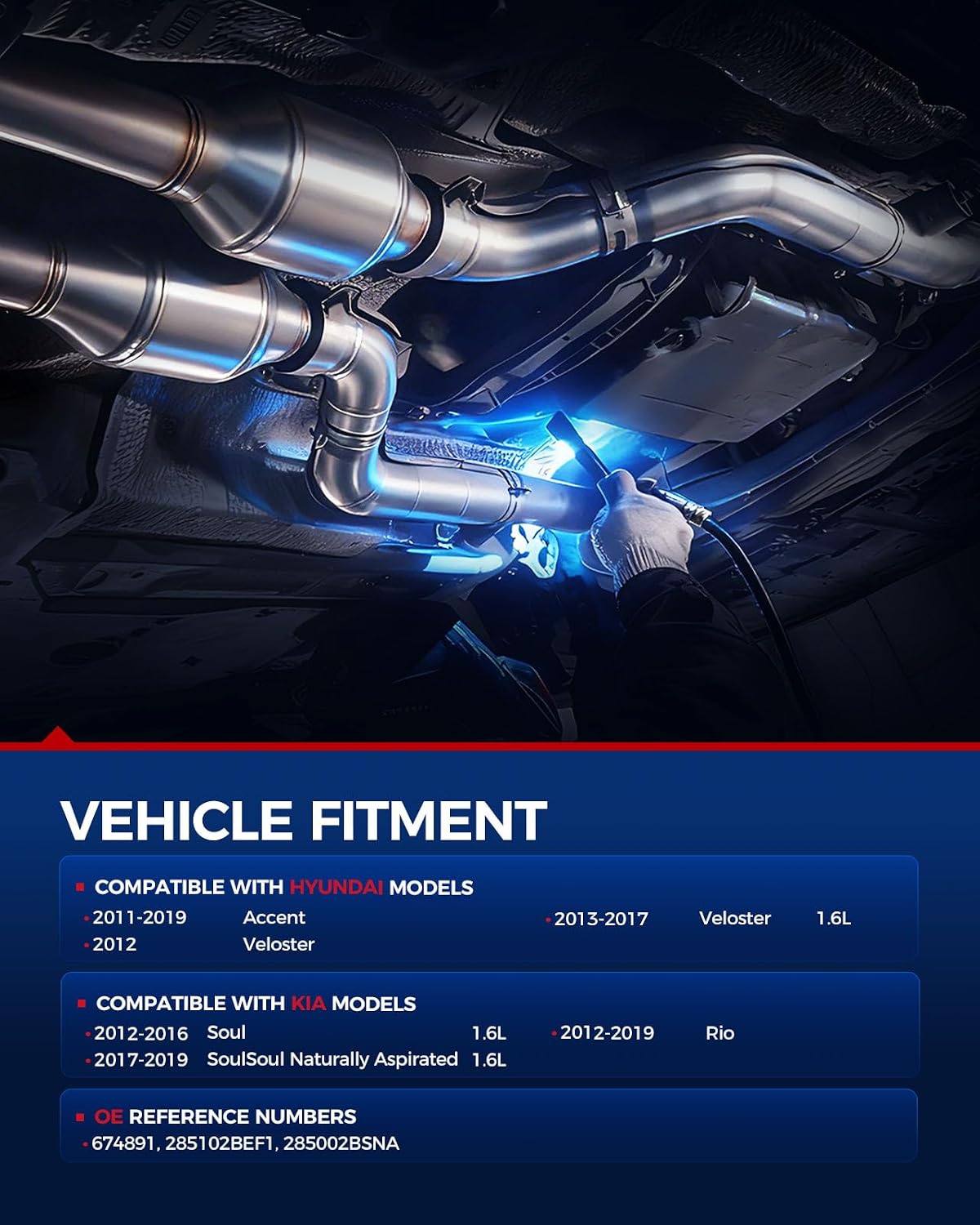 KAX Catalytic Converter Fit for Kia, Hyundai Soul 1.6L 2012-2019, Accent 1.6L 2012-2019, Rio 1.6L 2012-2019, Veloster 1.6L 2012-2017 Stainless Steel Catalyst Convertor OE 16680,641502(EPA Compliant)