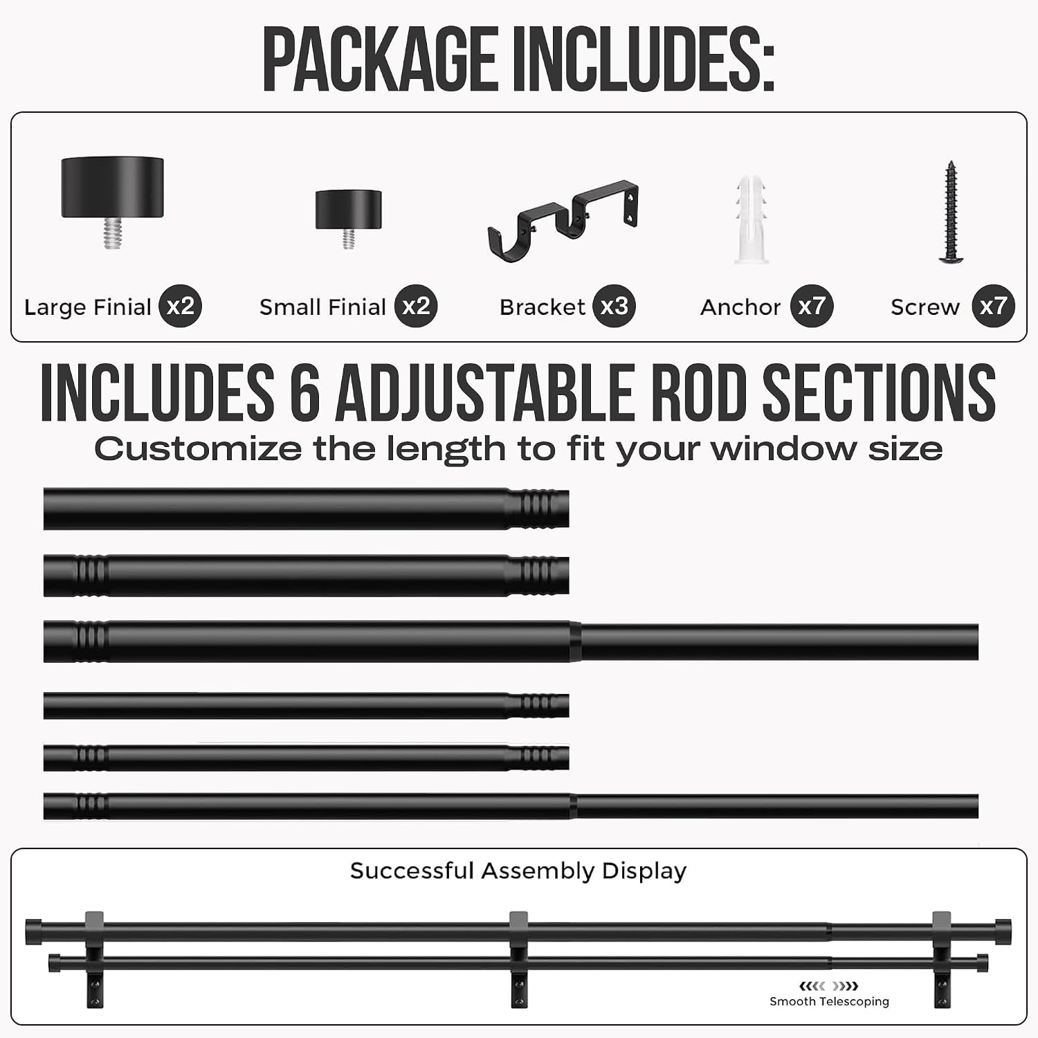 28–120 Inch Adjustable Curtain Rod, Heavy-Duty Double Window Rod