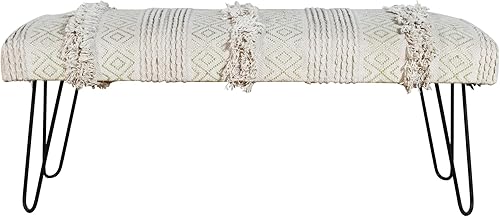 LR Home Anastasia - Banco tapizado copetudo natural y dorado para el extremo de la cama, banco de acento moderno a rayas para sala de estar,