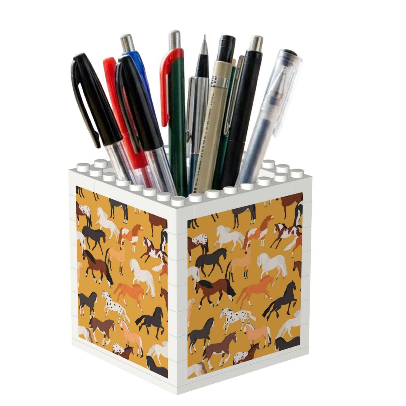Poadnly Various Kinds Of Horses, Pen Pot Pencil Holder for Office Home School, Compact Desk Organiser for Office Stationery