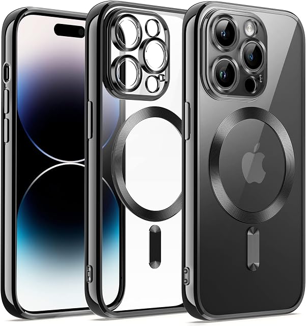 JETech Galwanizowane Etui do iPhone 14 Pro 6,1 Cala, Obiektyw Aparatu Pełna Ochrona, Kompatybilny z MagSafe Bezprzewodowy Ładowanie, Odporny na Wstrząsy Case z Miękka z TPU (Czarny)