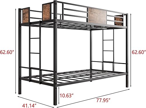 Miniatura 2 de Litera de metal individual sobre individual con 2 escaleras laterales y barandilla de longitud completa, diseño que ahorra espacio, no necesita
