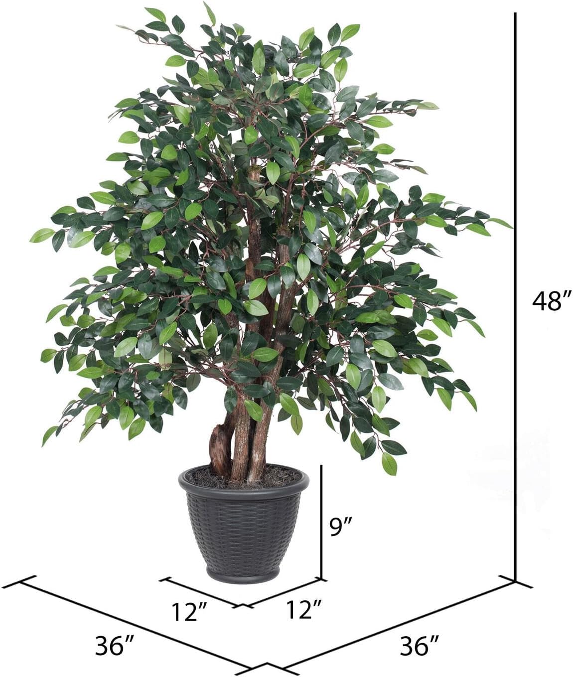 Vickerman 4' Artificial Mini Ficus Extra Full Bush, Gray Plastic Container.