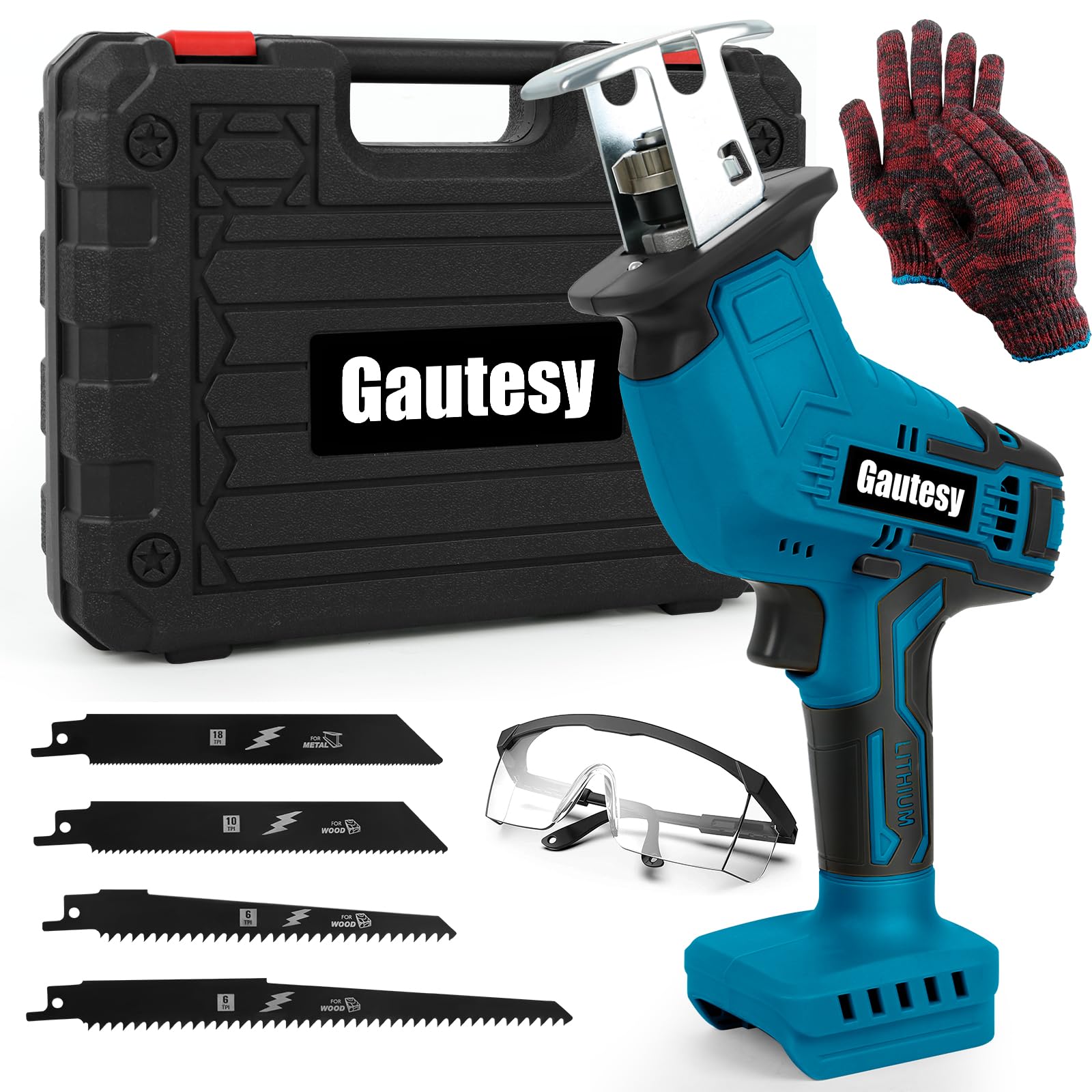 Gautesy Cordless Reciprocating Saw for Makita 18V, 0-3500SPM, Tool-Free Blade Change, 4 Blades for Wood/MetalWood/Metal/PVC Cutting(No Battery)
