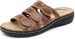 DREAM PAIRS Women's Slide Sandals Comfortable Arch Support Casual Walking Sandals Adjustable Straps Slip On Low Wedge Flat Sandals